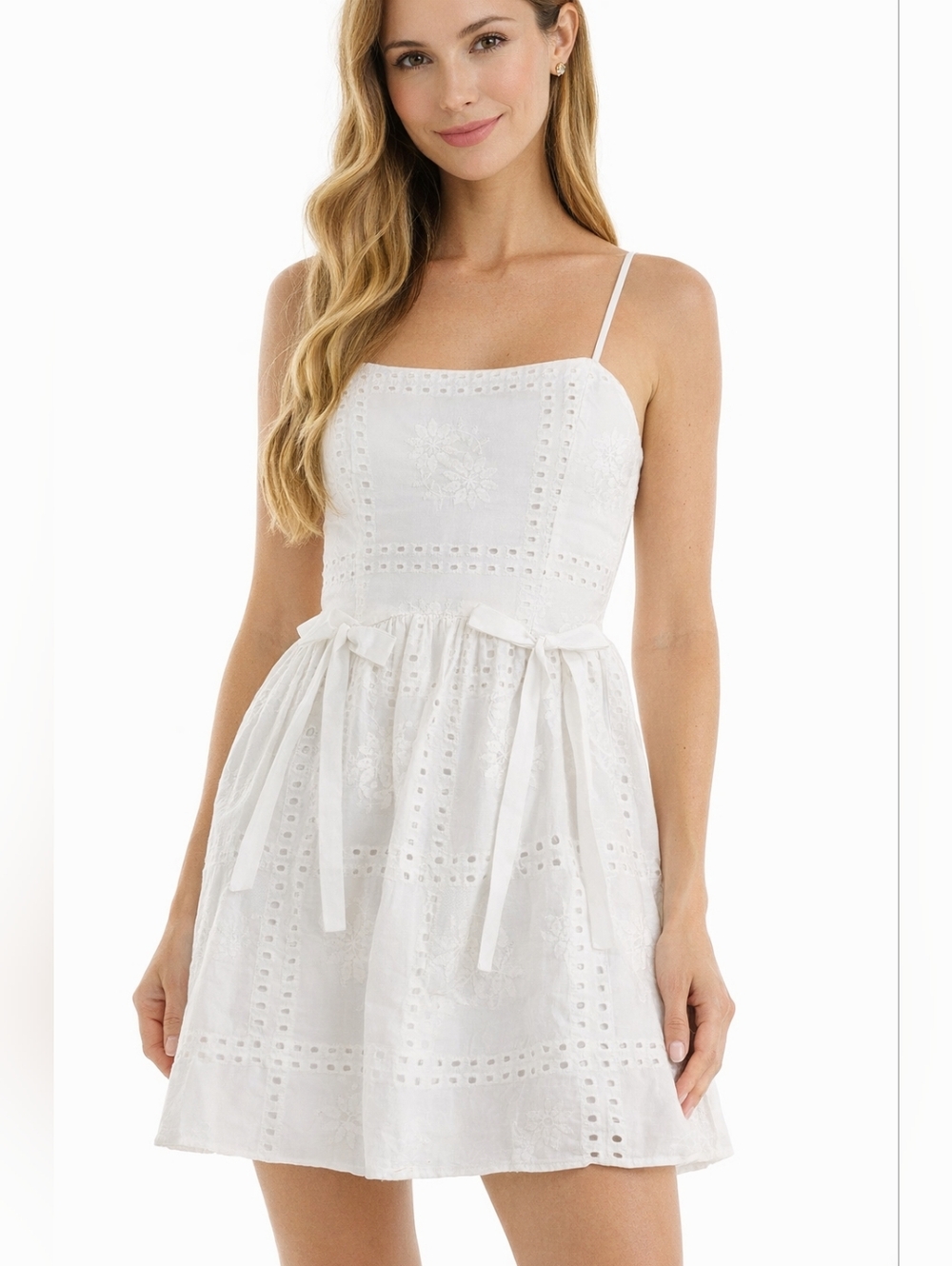 Seni & Cade White Eyelet Smocked Mini Dress XL Juniors Cottagecore coquette